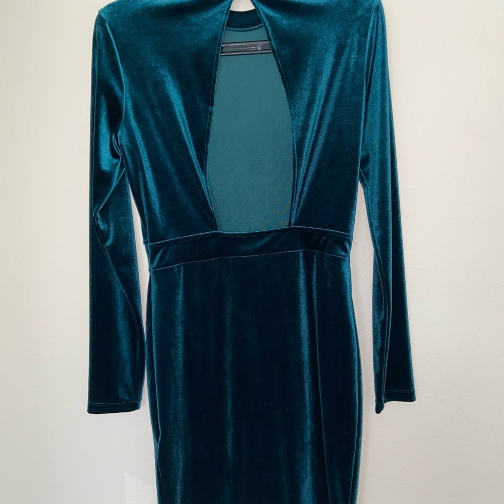 Hunter green velvet mini dress